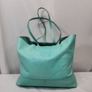 Trina Turk & Banana Republic Large Teal Leather Tote Bag Beach Boho Chic